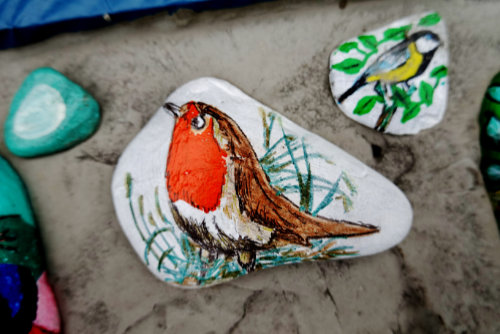 Een lawine aan fraai beschilderde Happy Stones kwam zaterdag 5 juni 2021 langs op de Lange Miente in Akkrum. De tafels van Doarpskeamer Akkrum-Nes lagen vol met kleurrijke werkjes, niet alleen schilderingen maar ook met stiften gekleurd en sommigen met heel fraaie teksten of zelfs complete gedichten.